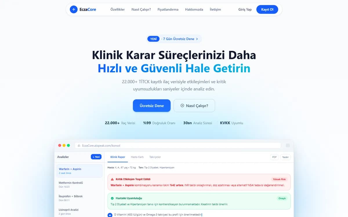 EczaCore web sitesi